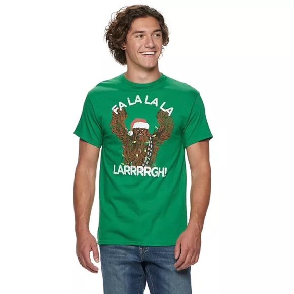 DISNEY STAR WARS Chewbacca Tee Shirt Christmas "Fa La La La" Green Small - Picture 1 of 4